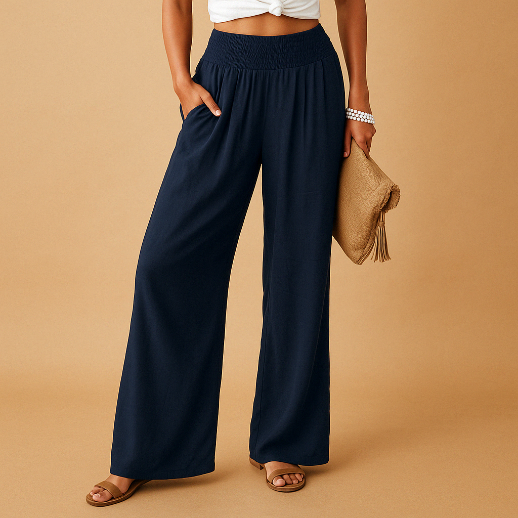 Pantalon en lin femme — taille haute élastique mélange coton | usage quotidien