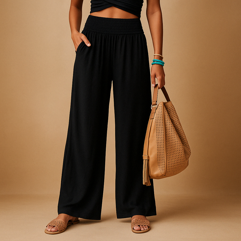 Pantalon en lin femme — taille haute élastique mélange coton | usage quotidien