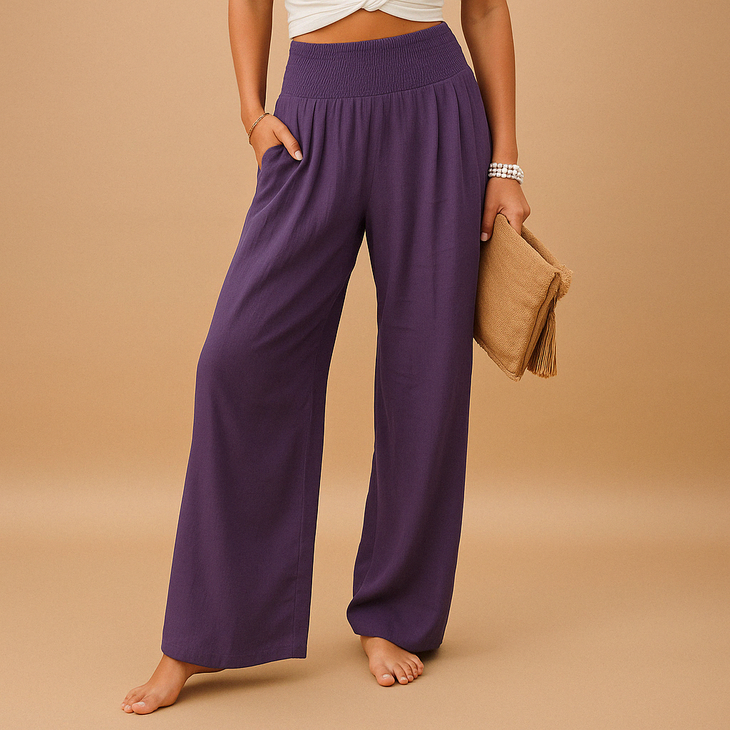 Pantalon en lin femme — taille haute élastique mélange coton | usage quotidien