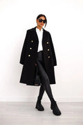 Manteau long en laine double boutonnage pour femmes