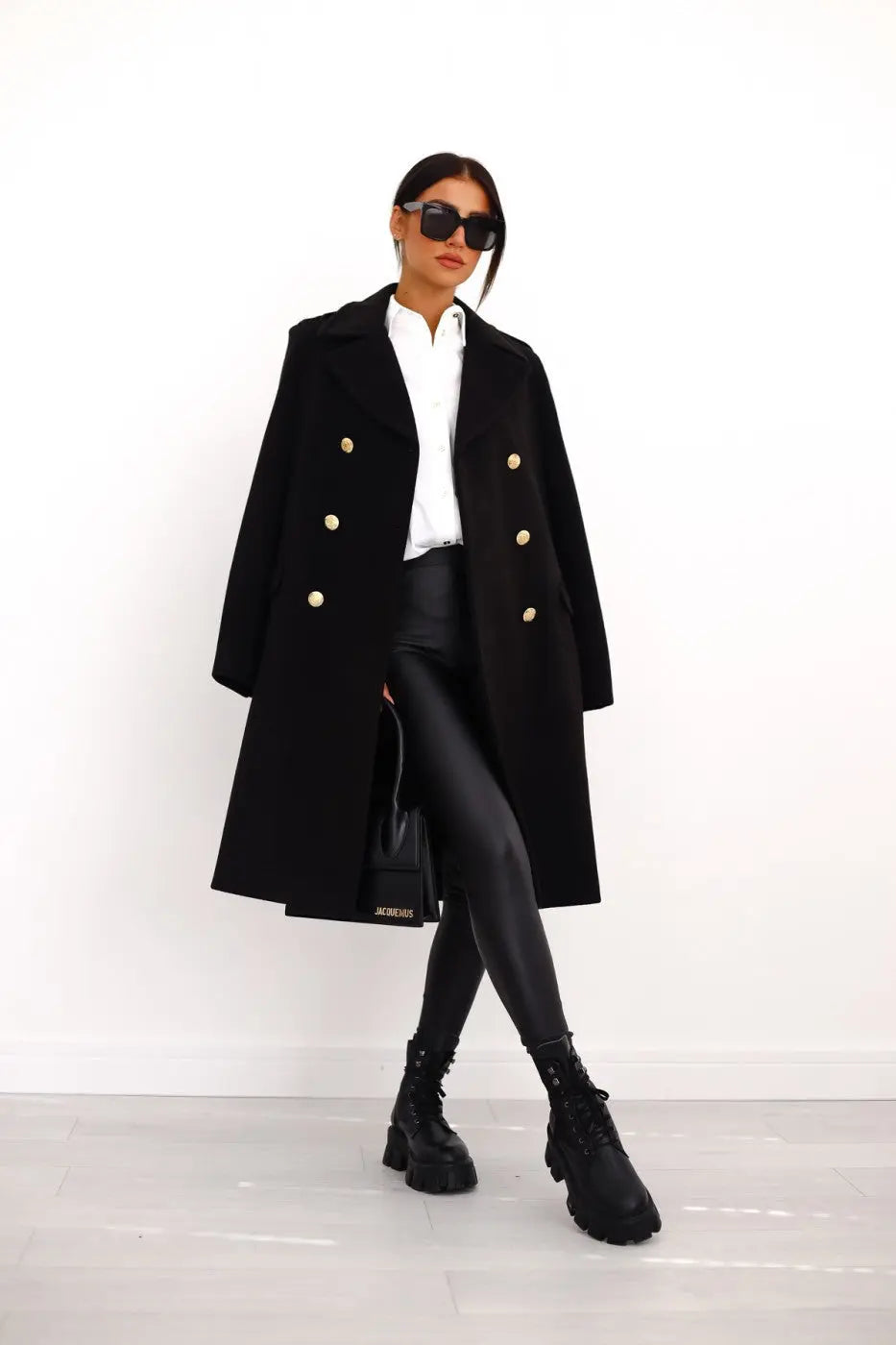 Manteau long en laine double boutonnage pour femmes