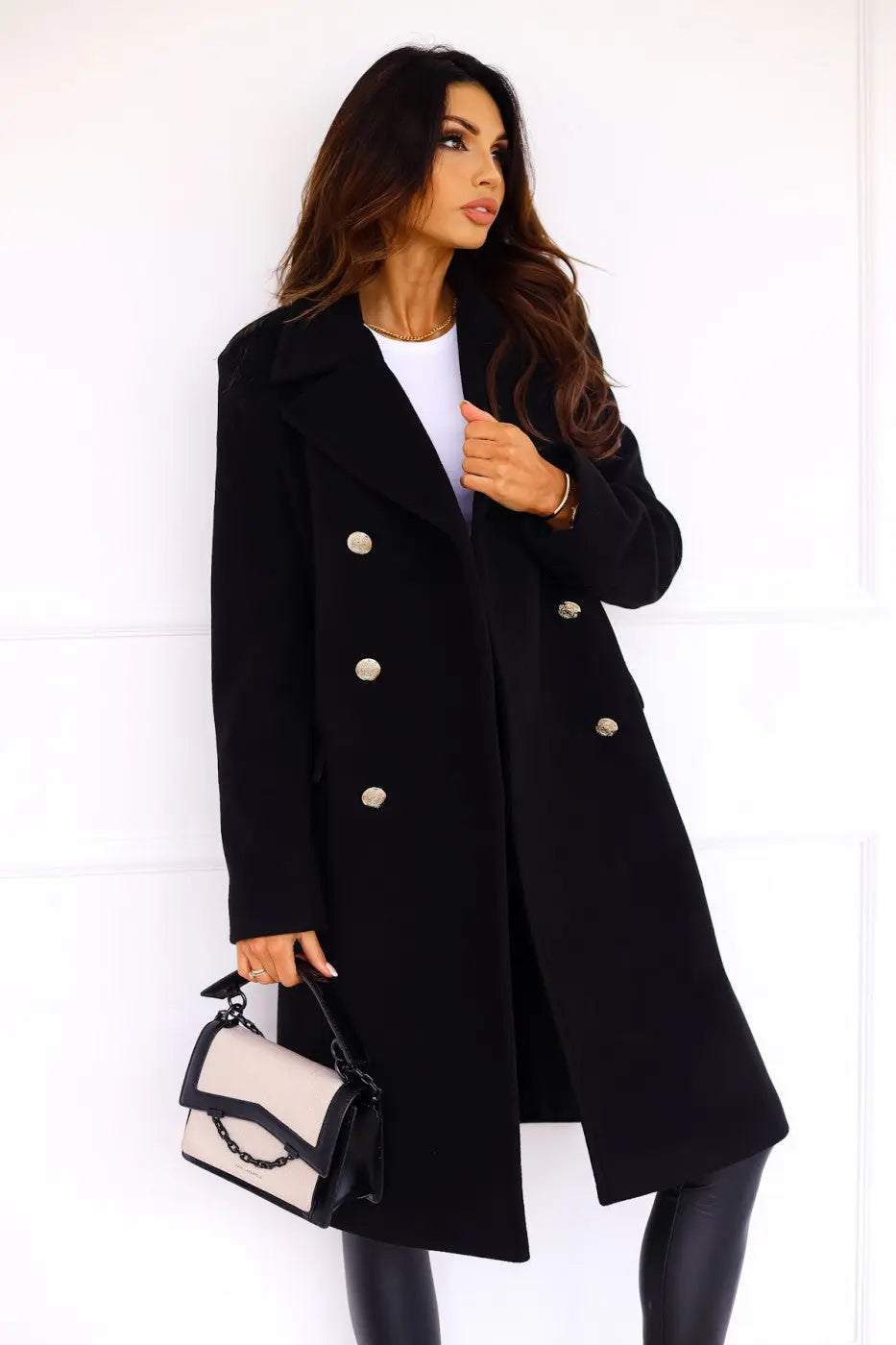 Manteau long en laine double boutonnage pour femmes