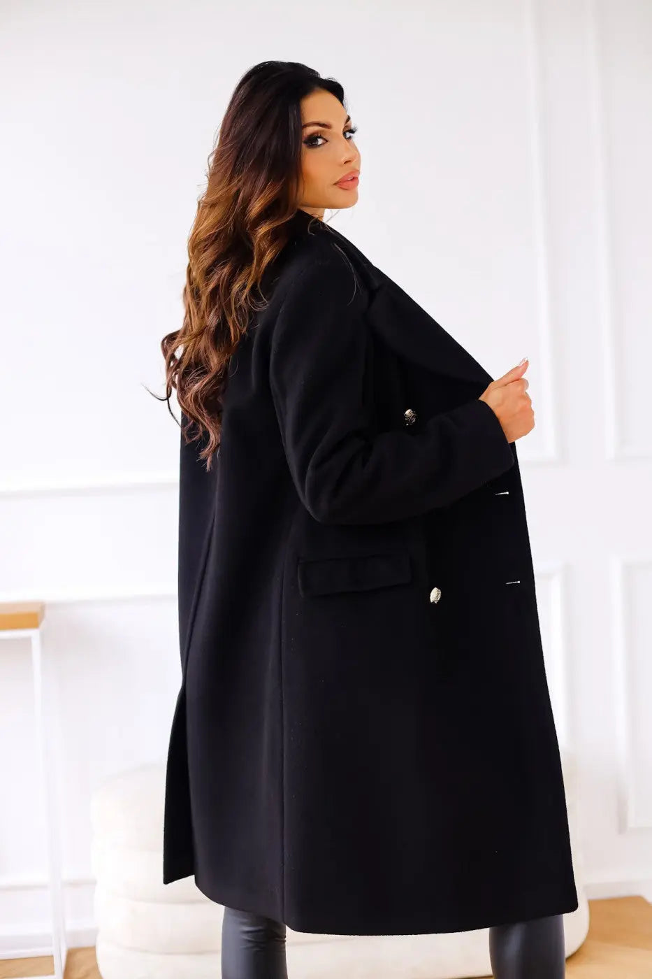 Manteau long en laine double boutonnage pour femmes