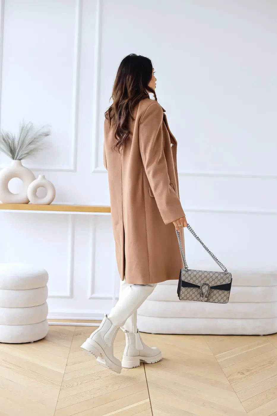 Manteau long en laine double boutonnage pour femmes