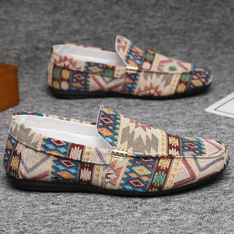 Mocassin Homme | Chausson à motif ethnique avec détail doré et semelle légère