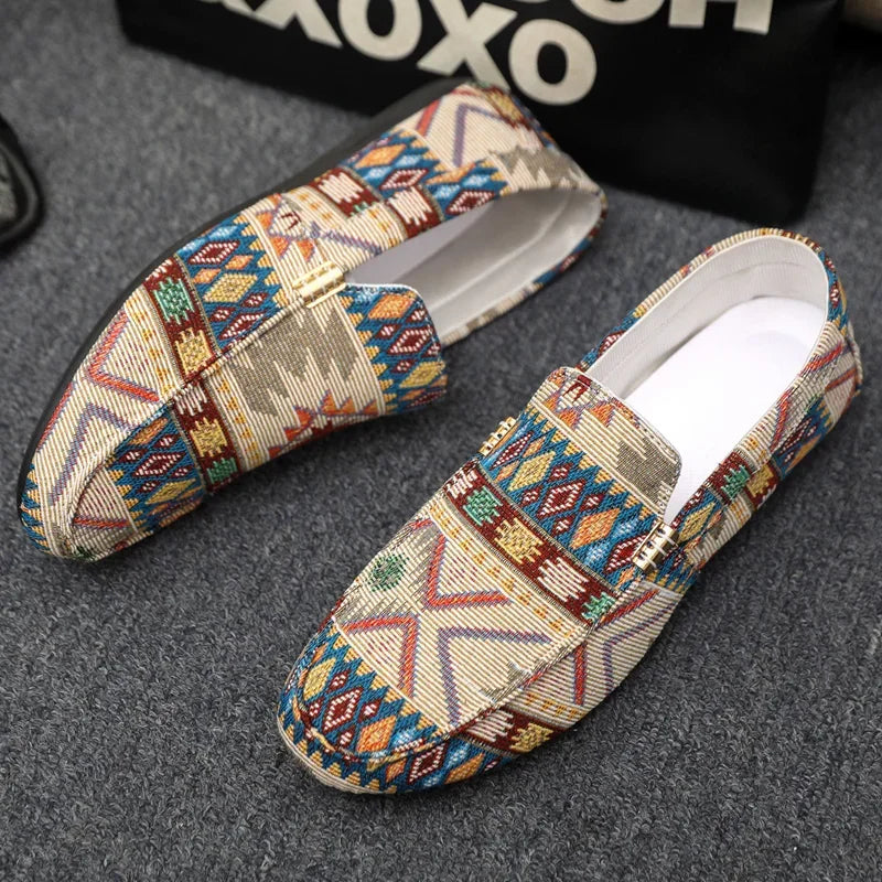 Mocassin Homme | Chausson à motif ethnique avec détail doré et semelle légère