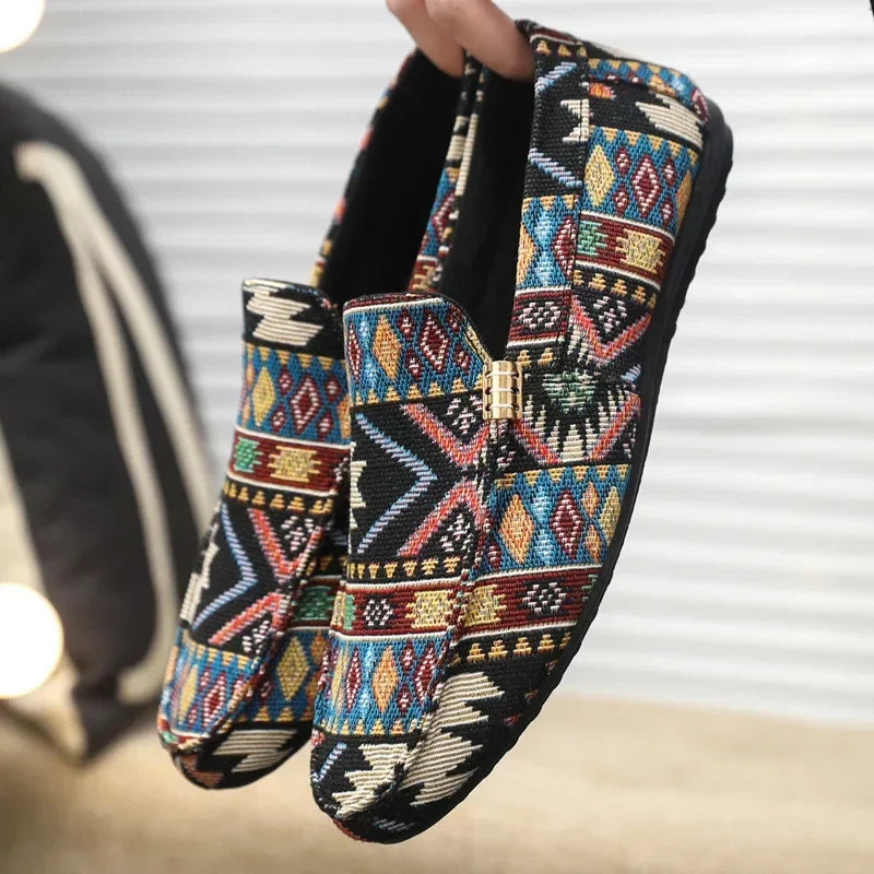 Mocassin Homme | Chausson à motif ethnique avec détail doré et semelle légère