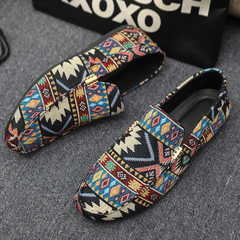 Mocassin Homme | Chausson à motif ethnique avec détail doré et semelle légère