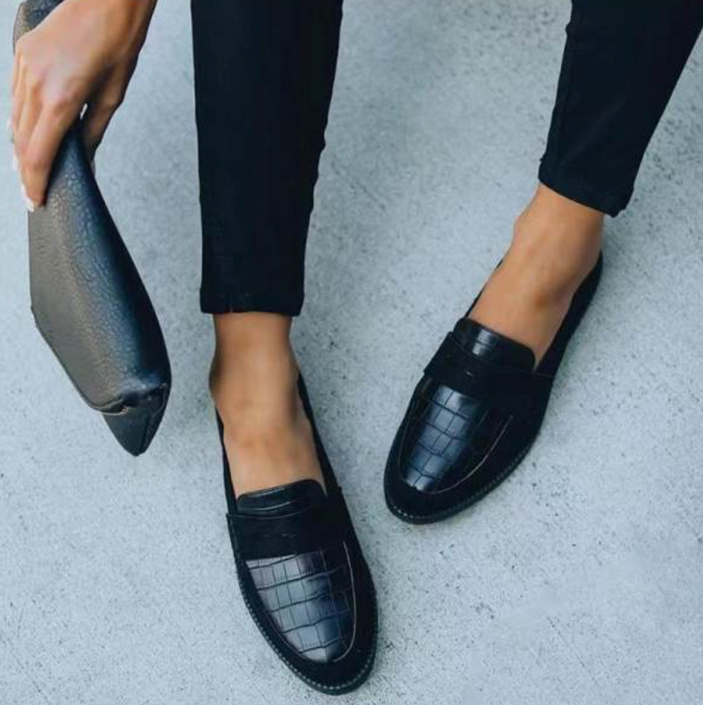 Loafers Femmes | Imprimé Crocodile Chic & Design Noir Intemporel