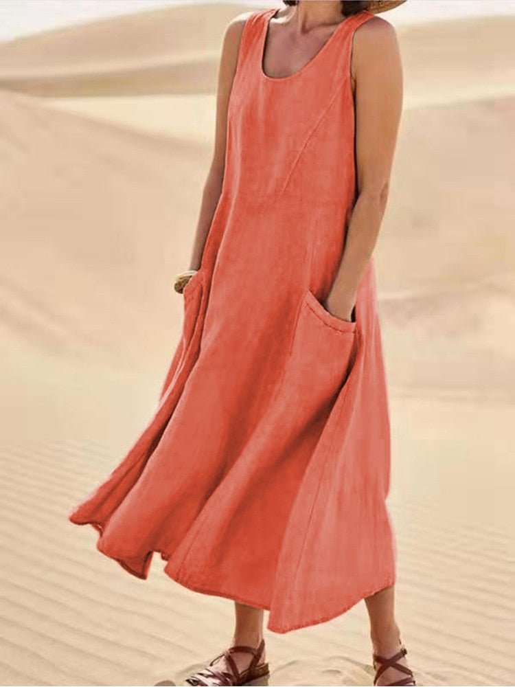 Robe Maxi Aérée Femme | Coupe décontractée & poches pratiques
