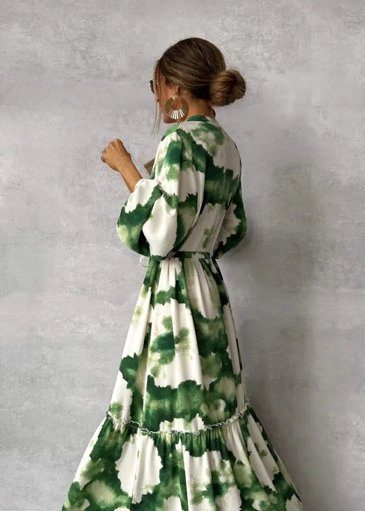 Robe Longue en Polyester avec Imprimé et Ajustement de Taille avec Cordon