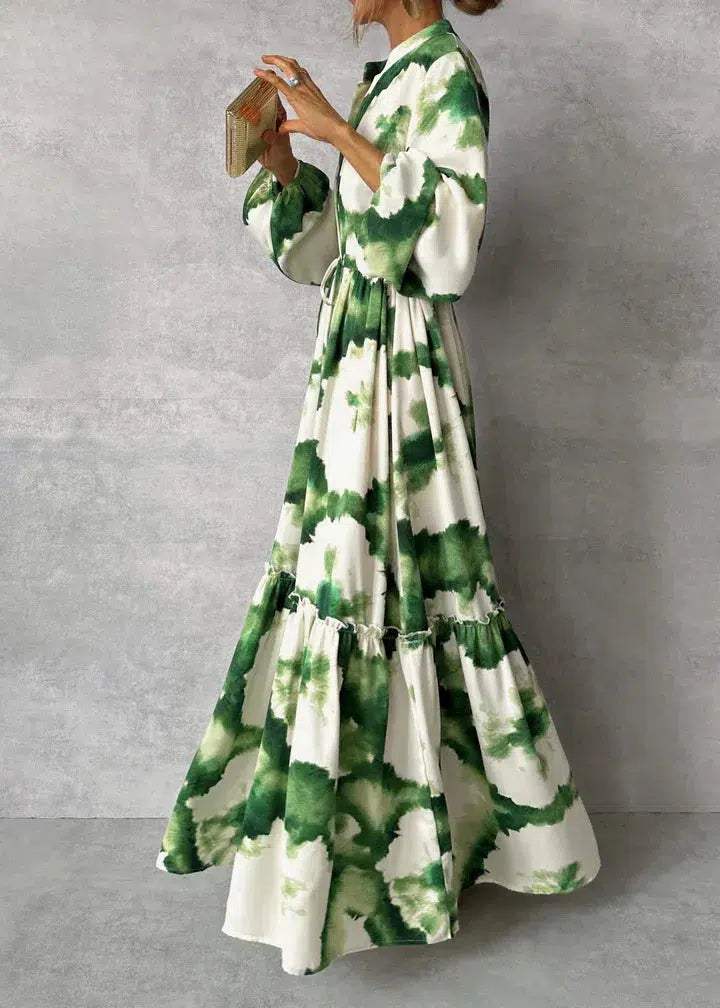 Robe Longue en Polyester avec Imprimé et Ajustement de Taille avec Cordon