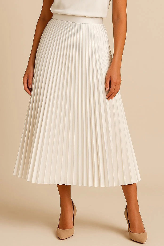 Jupe Longue en Polyester Satiné avec Taille Haute Élastique et Design Plissé