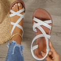 Sandales Plates en PU avec Brides Croisées et Fermeture à Boucle au Cheville