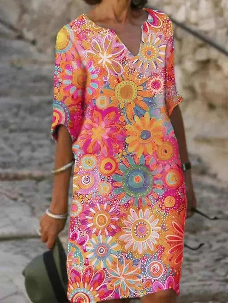 Robe à fleurs - motif clair, coupe confortable