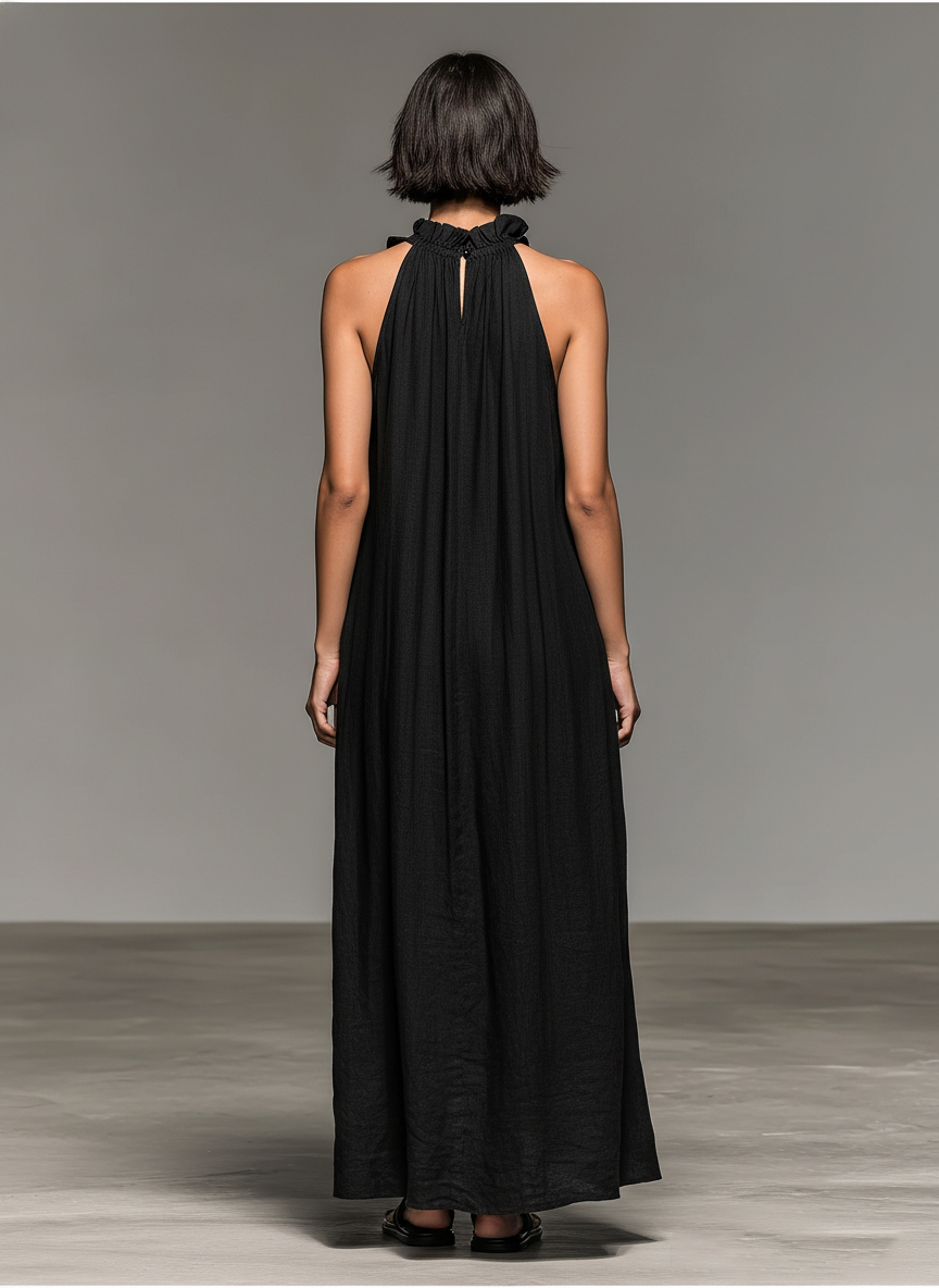 Alebia | Robe maxi sans manches en mélange de lin avec volants