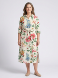 Maribel | Robe Midi Fleurie à Manches Mi-Longues et Boutonnée