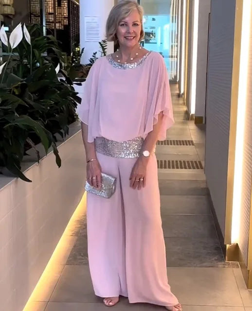 Ensemble de Soirée Élégant : Top Pailleté & Pantalon Palazzo