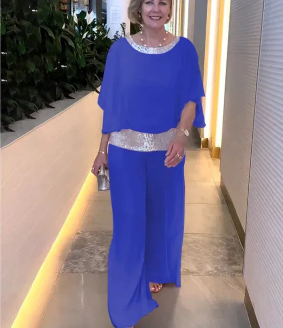 Ensemble de Soirée Élégant : Top Pailleté & Pantalon Palazzo