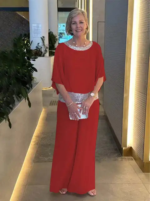 Ensemble de Soirée Élégant : Top Pailleté & Pantalon Palazzo