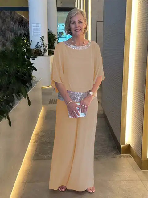 Ensemble de Soirée Élégant : Top Pailleté & Pantalon Palazzo