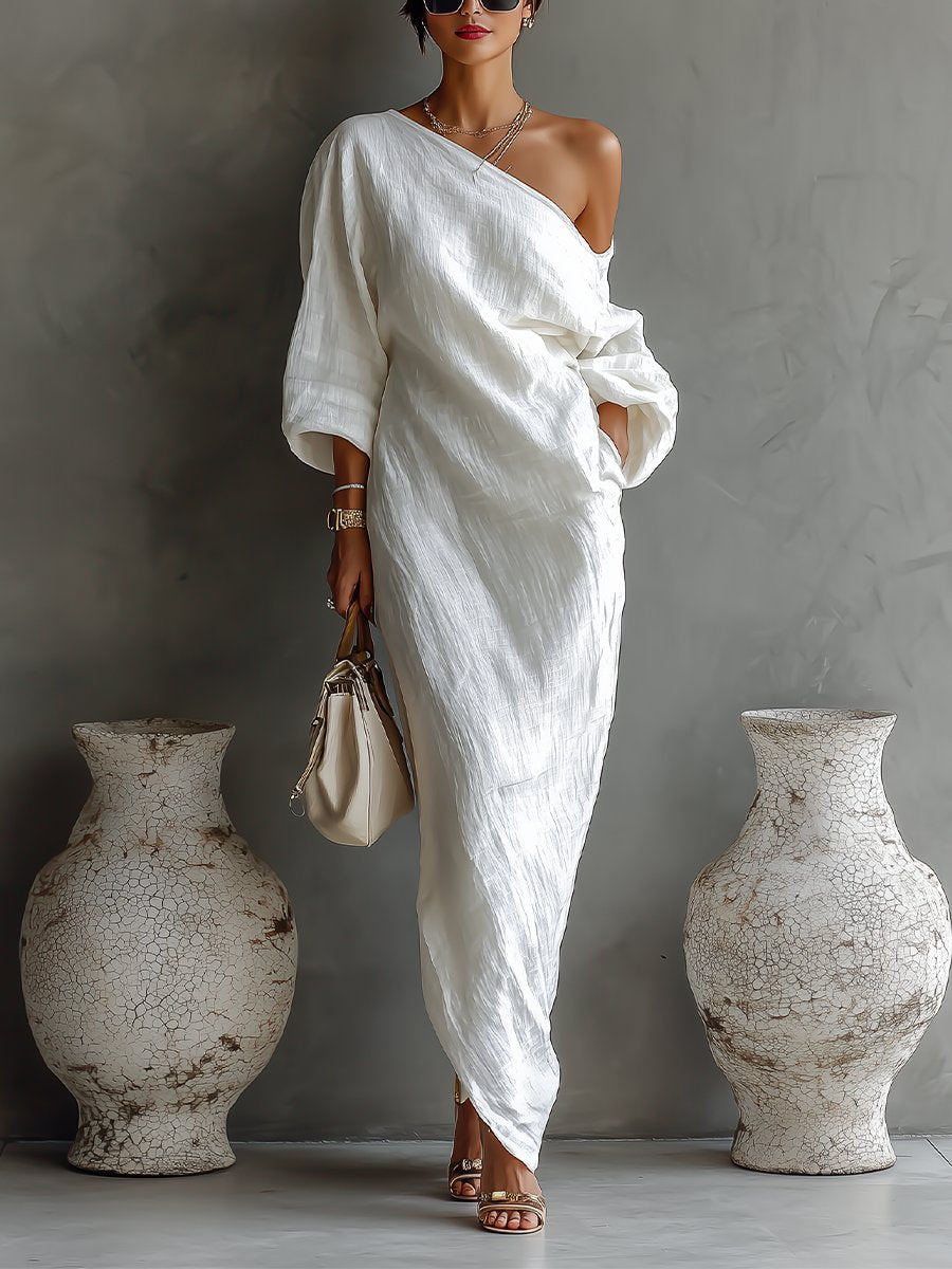 Robe Maxi Femme | Design Une Épaule avec Manches Volumineuses