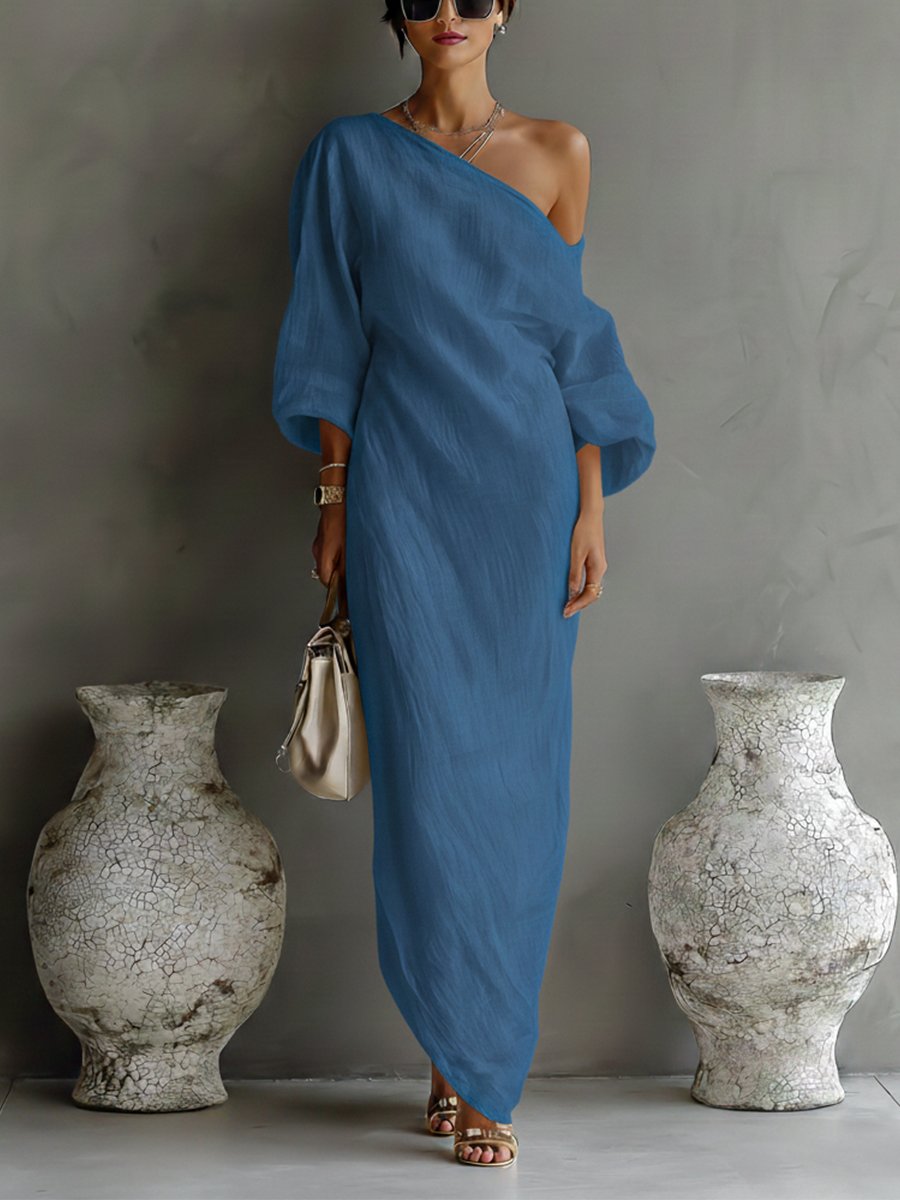 Robe Maxi Femme | Design Une Épaule avec Manches Volumineuses