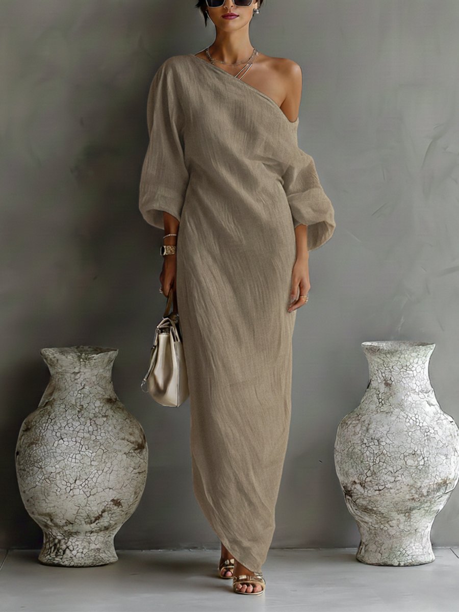 Robe Maxi Femme | Design Une Épaule avec Manches Volumineuses