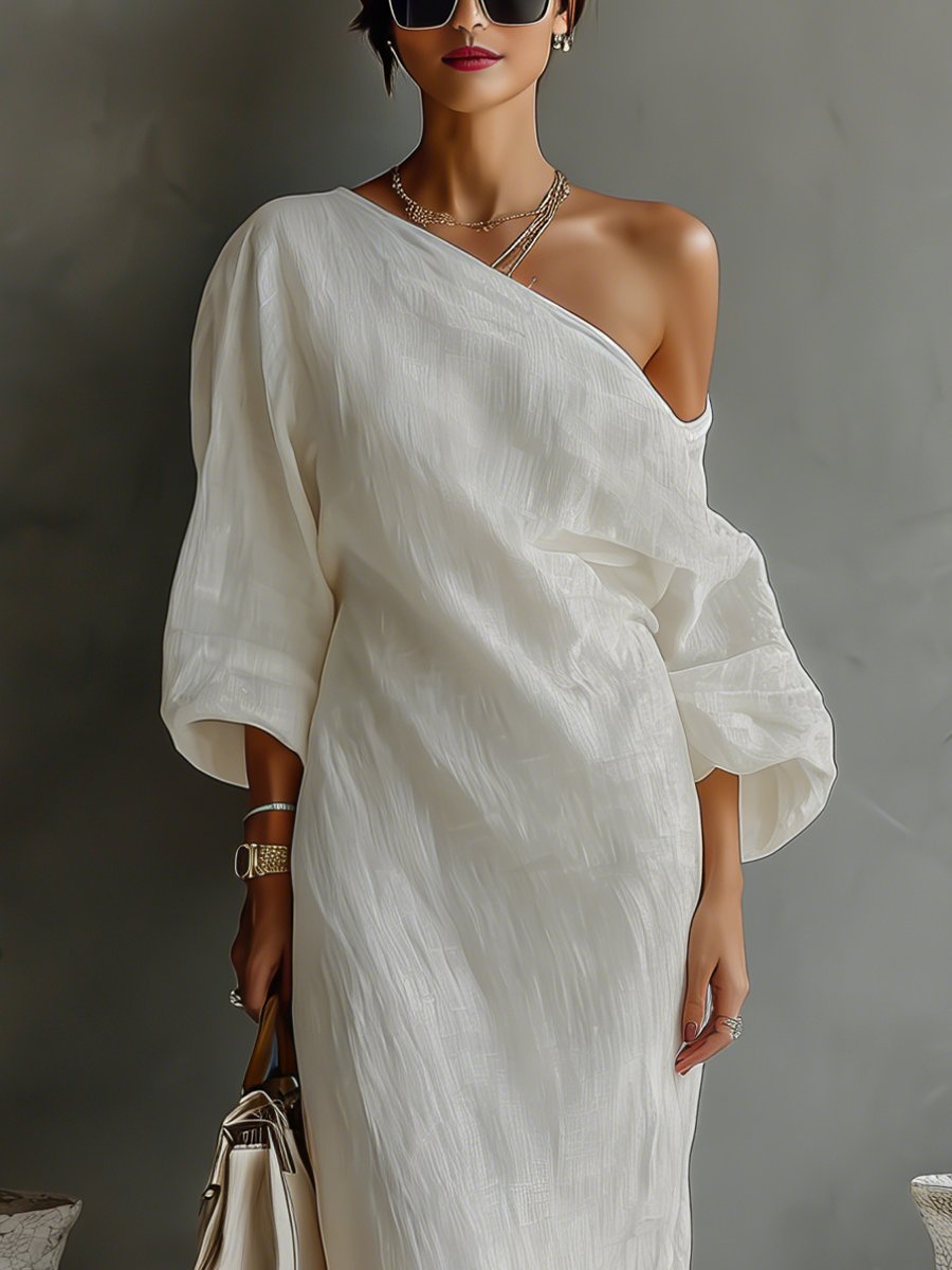 Robe Maxi Femme | Design Une Épaule avec Manches Volumineuses
