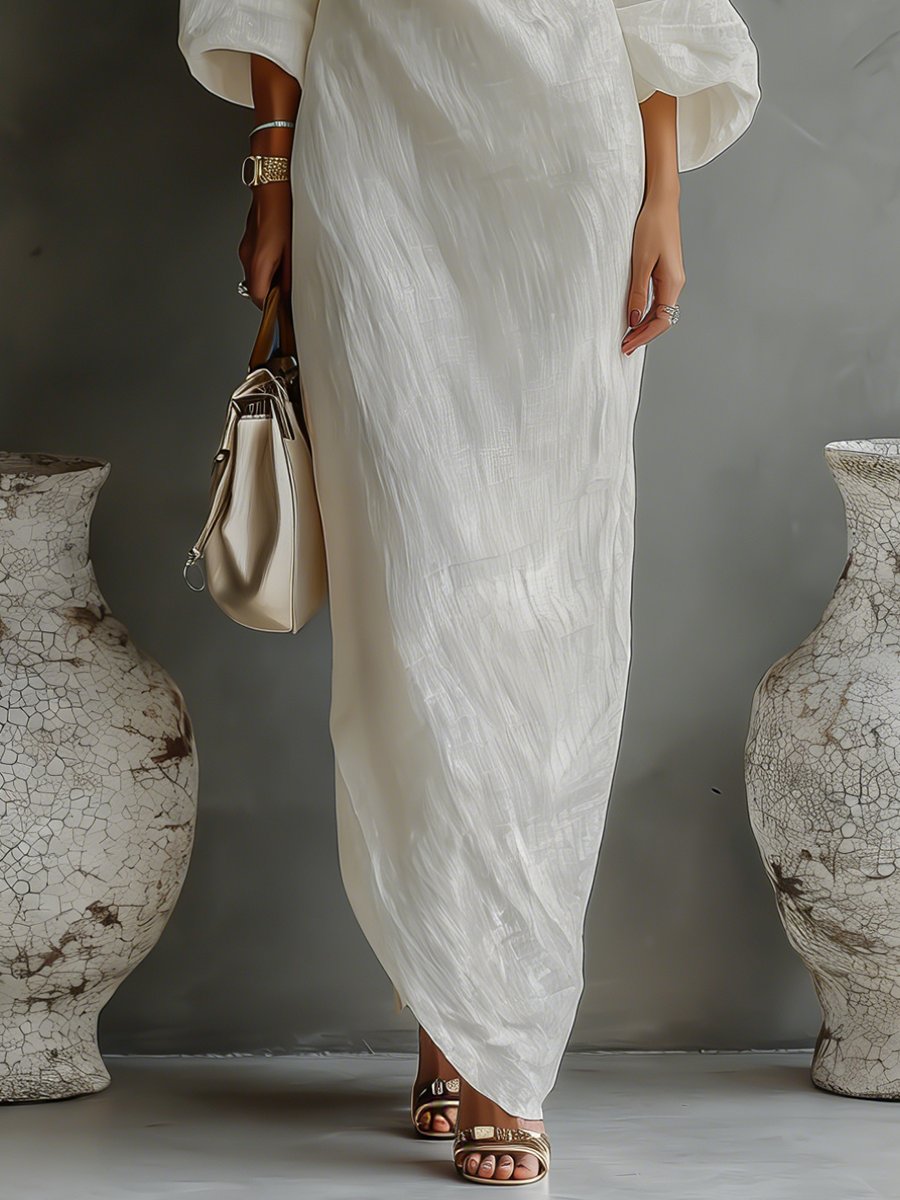 Robe Maxi Femme | Design Une Épaule avec Manches Volumineuses