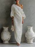 Robe Maxi Femme | Design Une Épaule avec Manches Volumineuses