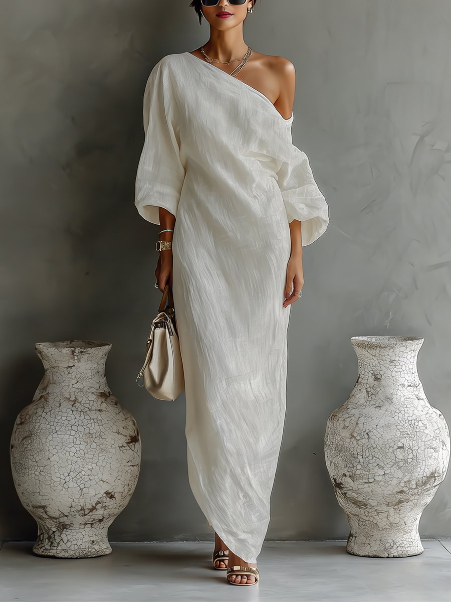 Robe Maxi Femme | Design Une Épaule avec Manches Volumineuses