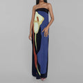 Robe Maxi Femme | Bandeau Sans Bretelles & Imprimé Artistique Grand Format