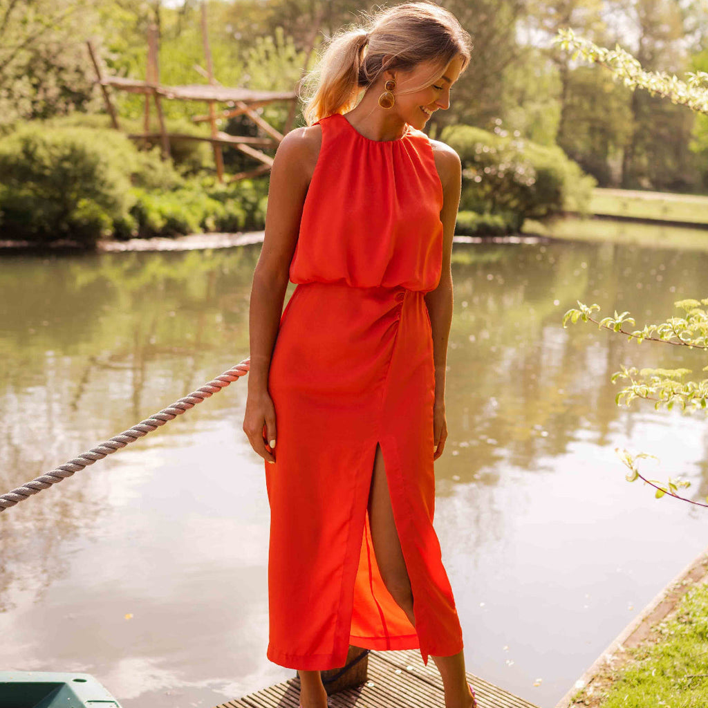 Robe Midi Femme | Élégante Encolure Haute