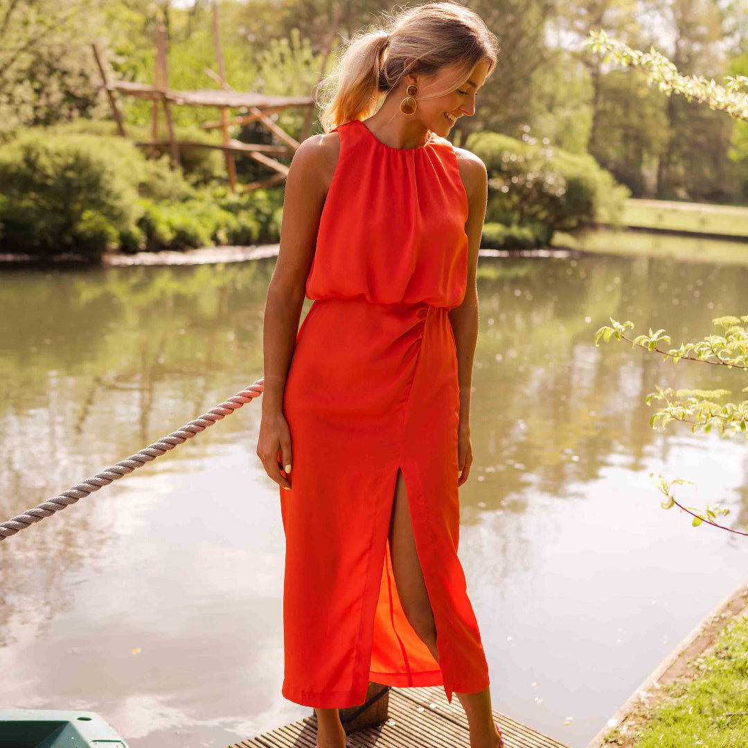 Robe Midi Femme | Élégante Encolure Haute
