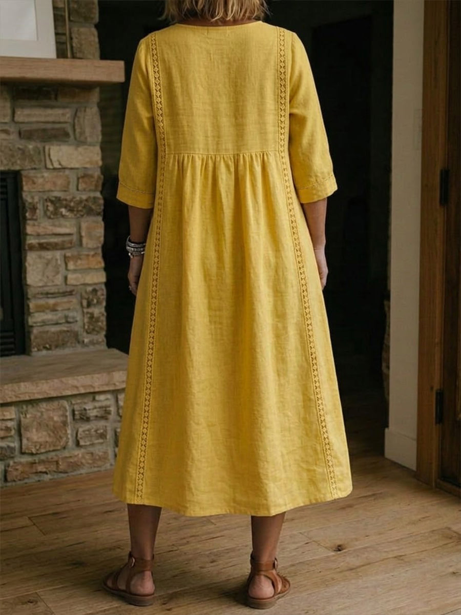 Robe Midi Femme | Col en V & Coupe Fluide