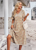 Robe Midi Femme | Motif Floral & Décolleté en V avec Jupe Évasée