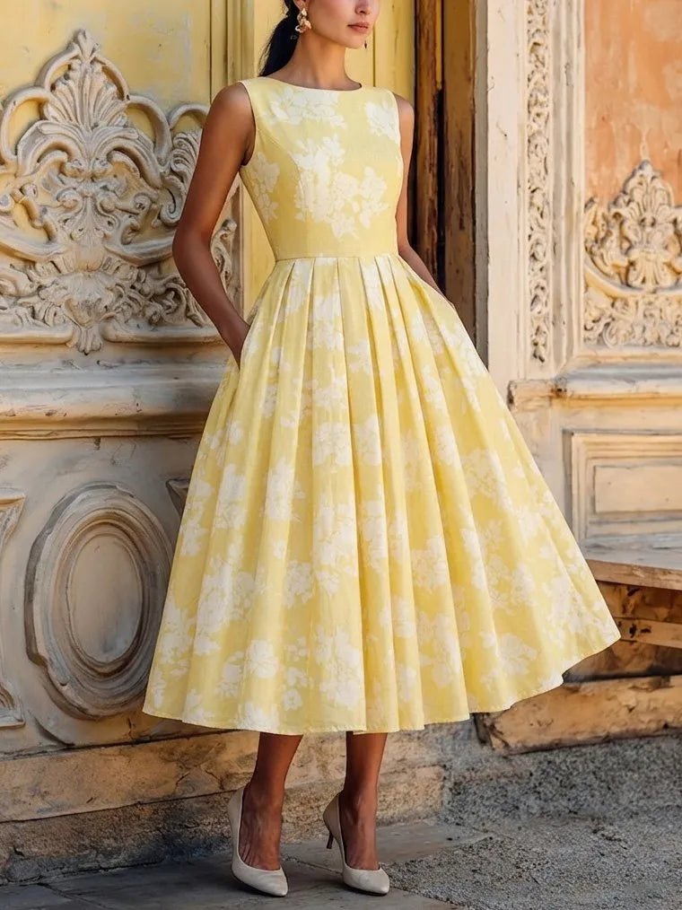 Robe Midi Femme | Imprimé Floral & Jupe Plissée Évasée