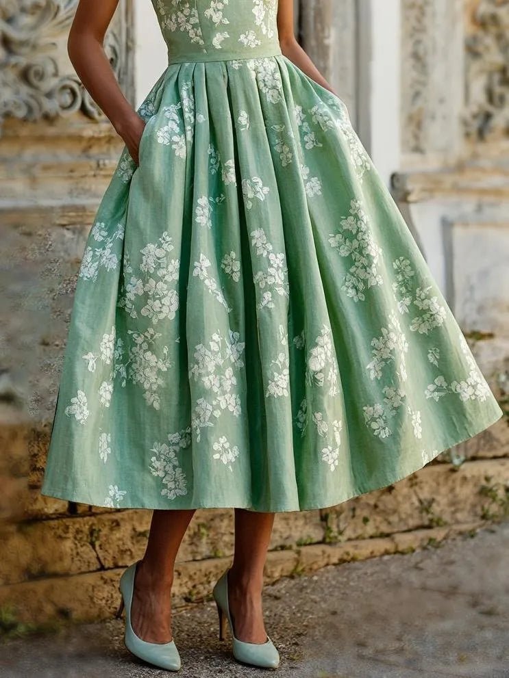 Robe Midi Femme | Imprimé Floral & Jupe Plissée Évasée