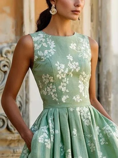 Robe Midi Femme | Imprimé Floral & Jupe Plissée Évasée