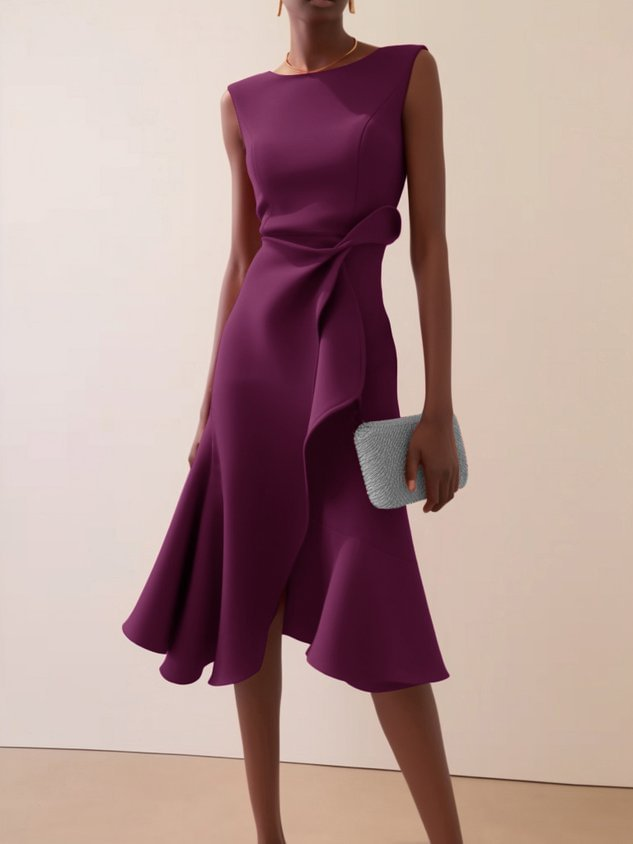 Robe Midi Femme | Drapé & Ourlet Volant Asymétrique