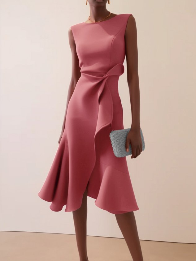 Robe Midi Femme | Drapé & Ourlet Volant Asymétrique