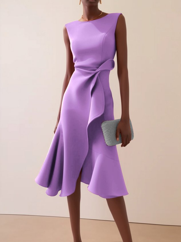 Robe Midi Femme | Drapé & Ourlet Volant Asymétrique