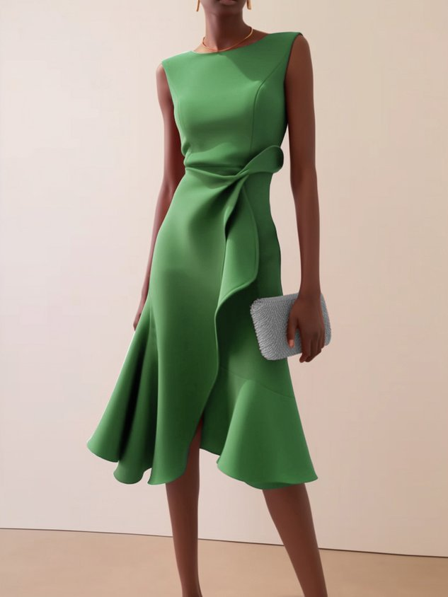 Robe Midi Femme | Drapé & Ourlet Volant Asymétrique