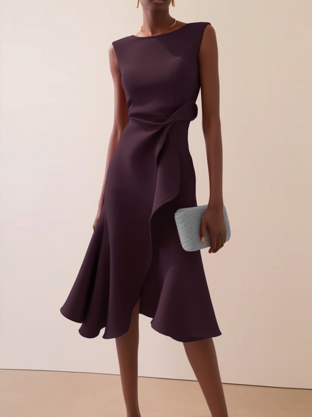 Robe Midi Femme | Drapé & Ourlet Volant Asymétrique