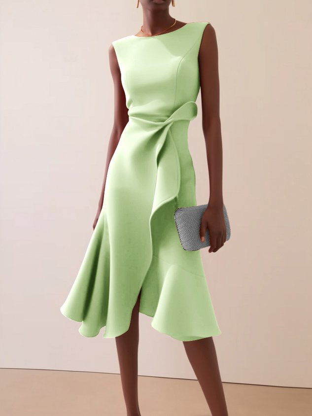 Robe Midi Femme | Drapé & Ourlet Volant Asymétrique