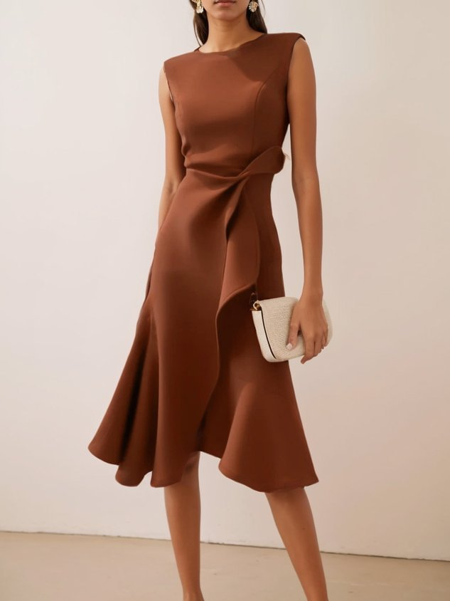 Robe Midi Femme | Drapé & Ourlet Volant Asymétrique