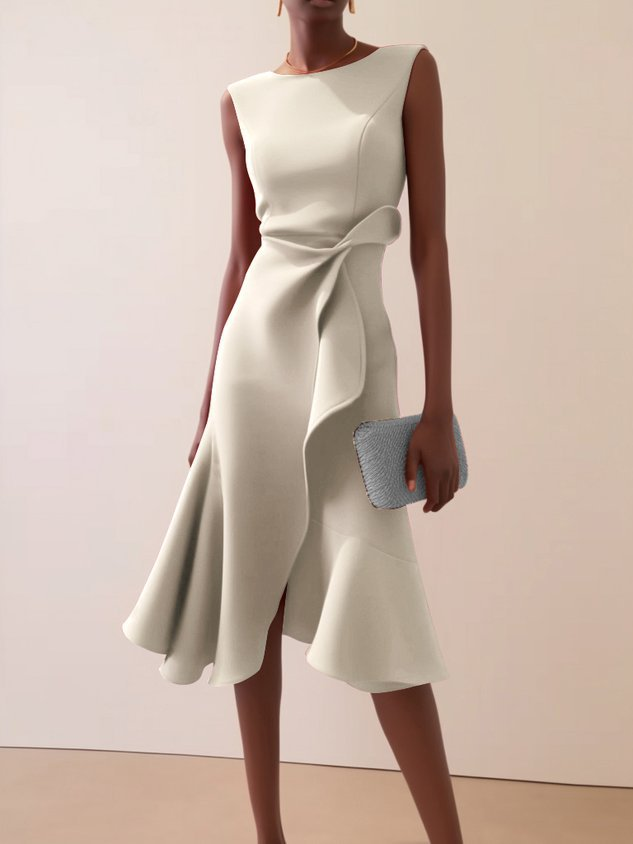 Robe Midi Femme | Drapé & Ourlet Volant Asymétrique