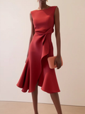 Robe Midi Femme | Drapé & Ourlet Volant Asymétrique