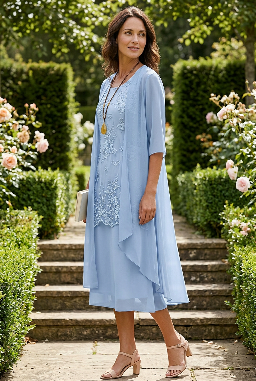 Robe Midi Femme | Dentelle & Élégant Survêtement en Chiffon